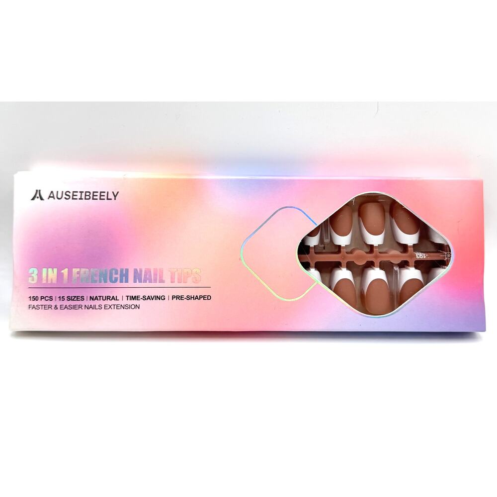 Auseibeely 3-in-1 French Nail Tips-150 pcs (15 sizes) - NWT